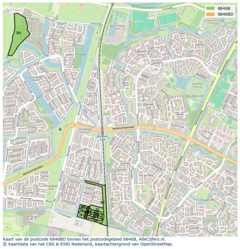 Afbeelding van het postcodegebied 6846 BD op de kaart.