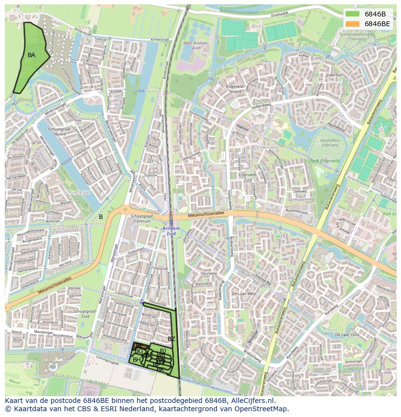 Afbeelding van het postcodegebied 6846 BE op de kaart.