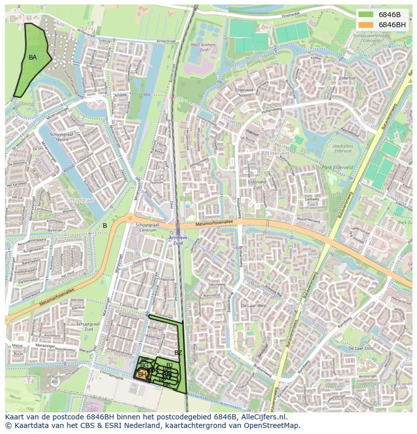 Afbeelding van het postcodegebied 6846 BH op de kaart.