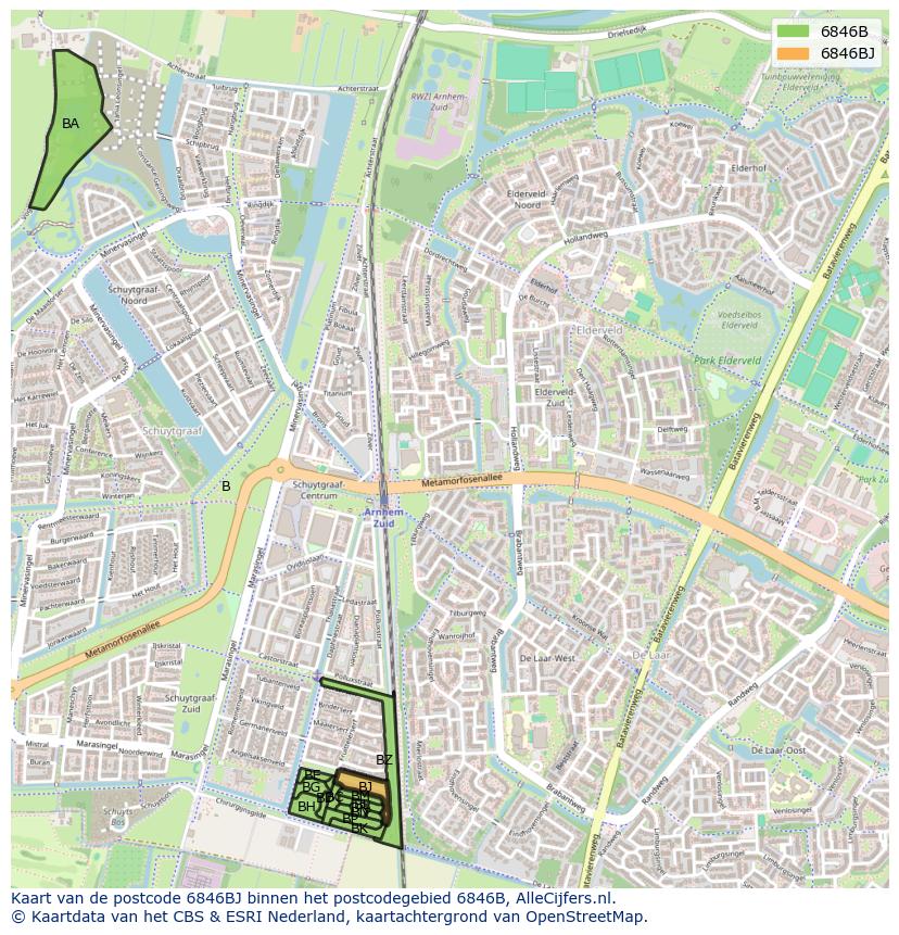 Afbeelding van het postcodegebied 6846 BJ op de kaart.