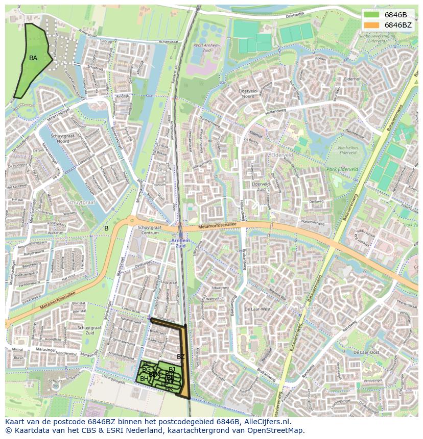 Afbeelding van het postcodegebied 6846 BZ op de kaart.