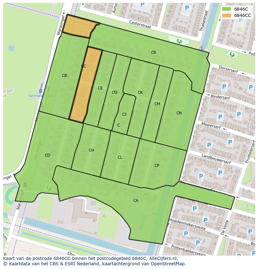 Afbeelding van het postcodegebied 6846 CC op de kaart.