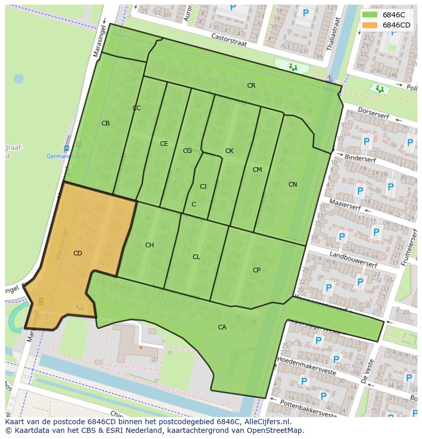 Afbeelding van het postcodegebied 6846 CD op de kaart.