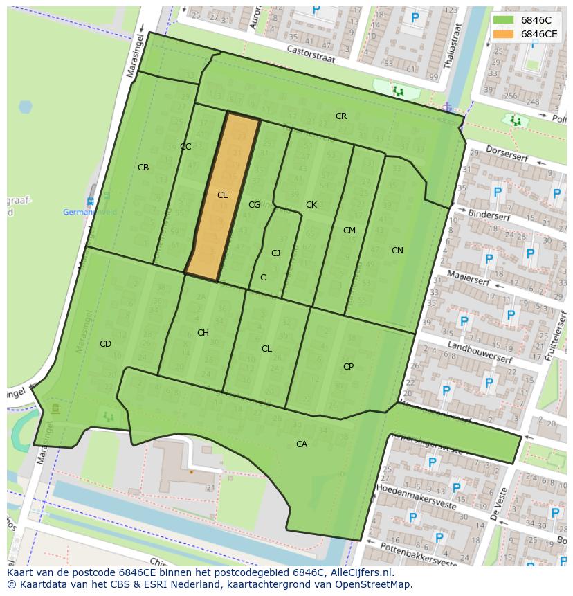 Afbeelding van het postcodegebied 6846 CE op de kaart.