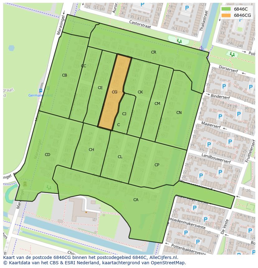 Afbeelding van het postcodegebied 6846 CG op de kaart.