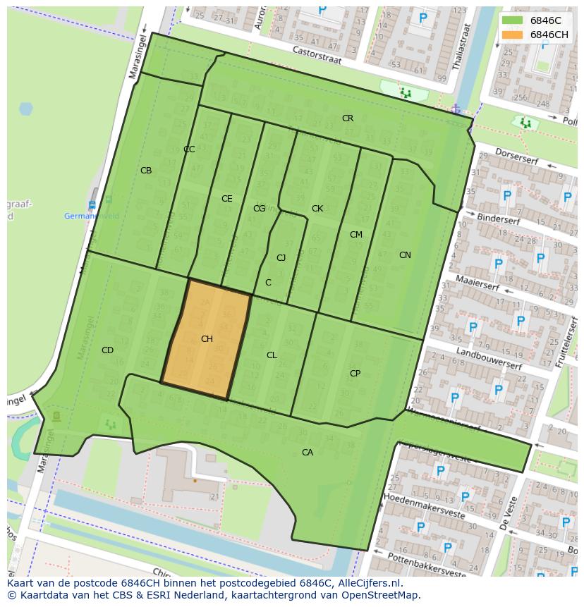 Afbeelding van het postcodegebied 6846 CH op de kaart.