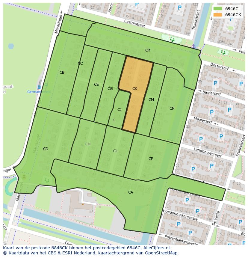 Afbeelding van het postcodegebied 6846 CK op de kaart.