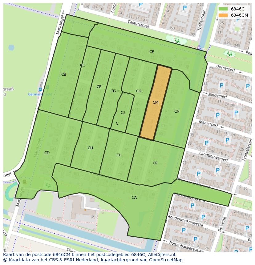 Afbeelding van het postcodegebied 6846 CM op de kaart.