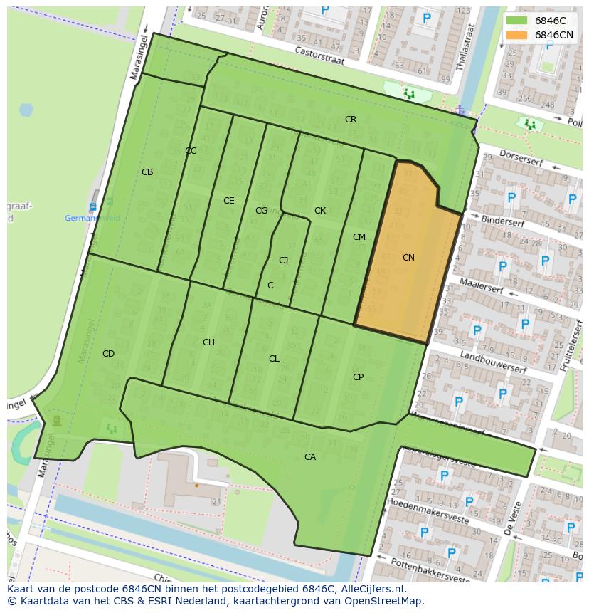 Afbeelding van het postcodegebied 6846 CN op de kaart.