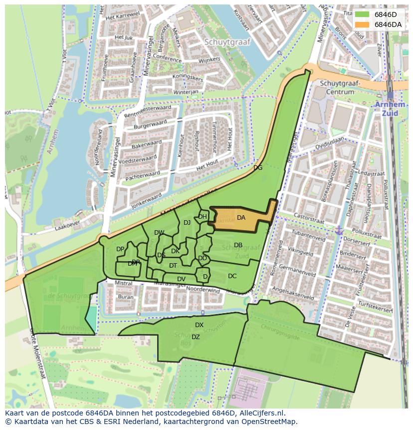 Afbeelding van het postcodegebied 6846 DA op de kaart.