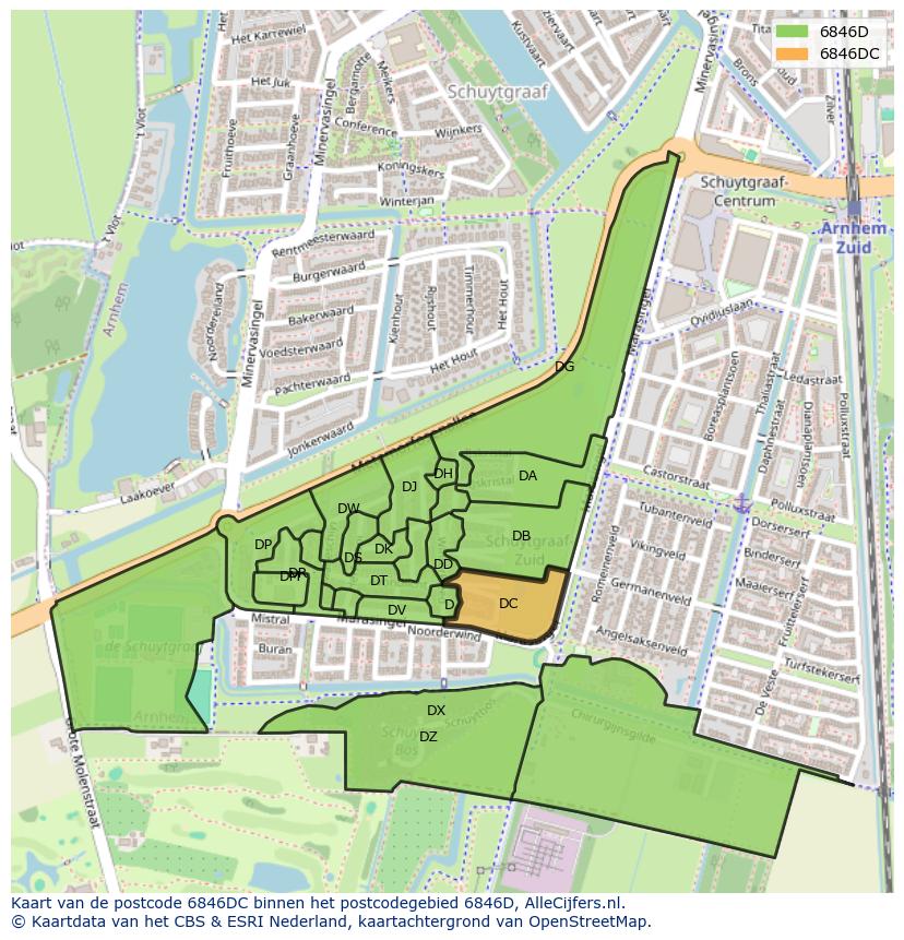 Afbeelding van het postcodegebied 6846 DC op de kaart.