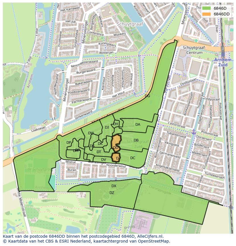 Afbeelding van het postcodegebied 6846 DD op de kaart.