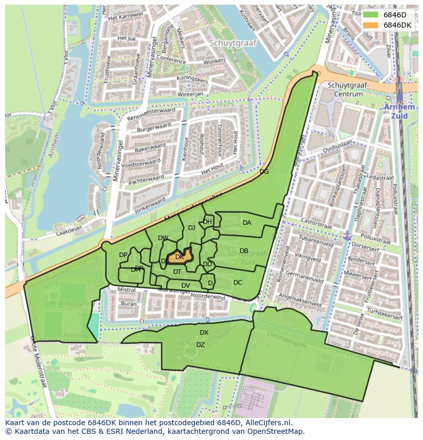 Afbeelding van het postcodegebied 6846 DK op de kaart.