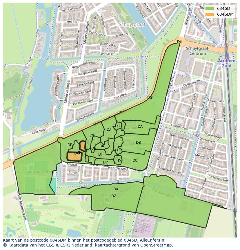 Afbeelding van het postcodegebied 6846 DM op de kaart.