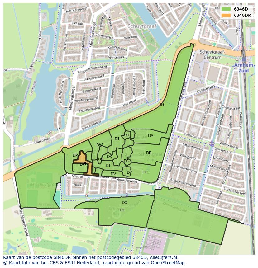 Afbeelding van het postcodegebied 6846 DR op de kaart.