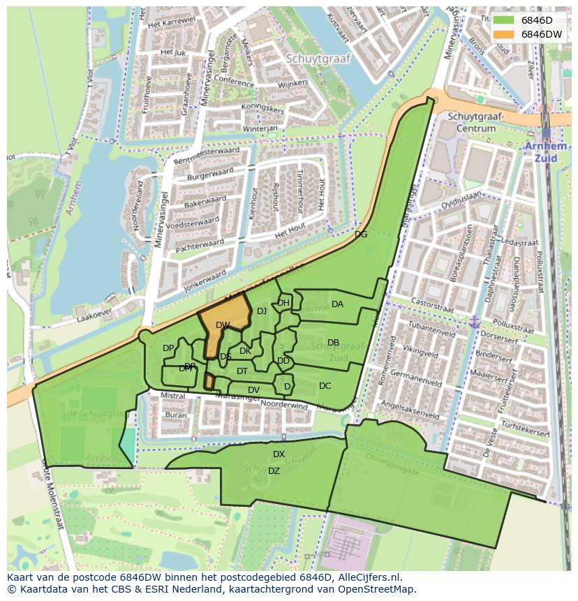 Afbeelding van het postcodegebied 6846 DW op de kaart.