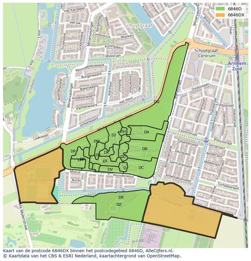 Afbeelding van het postcodegebied 6846 DX op de kaart.