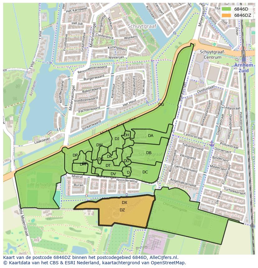 Afbeelding van het postcodegebied 6846 DZ op de kaart.