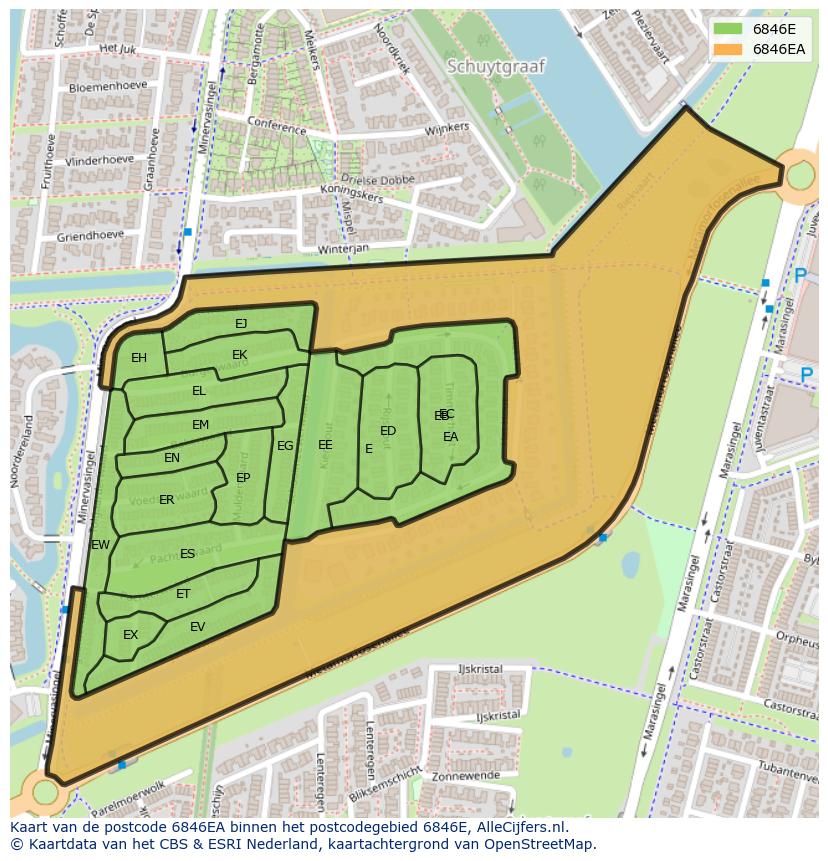Afbeelding van het postcodegebied 6846 EA op de kaart.
