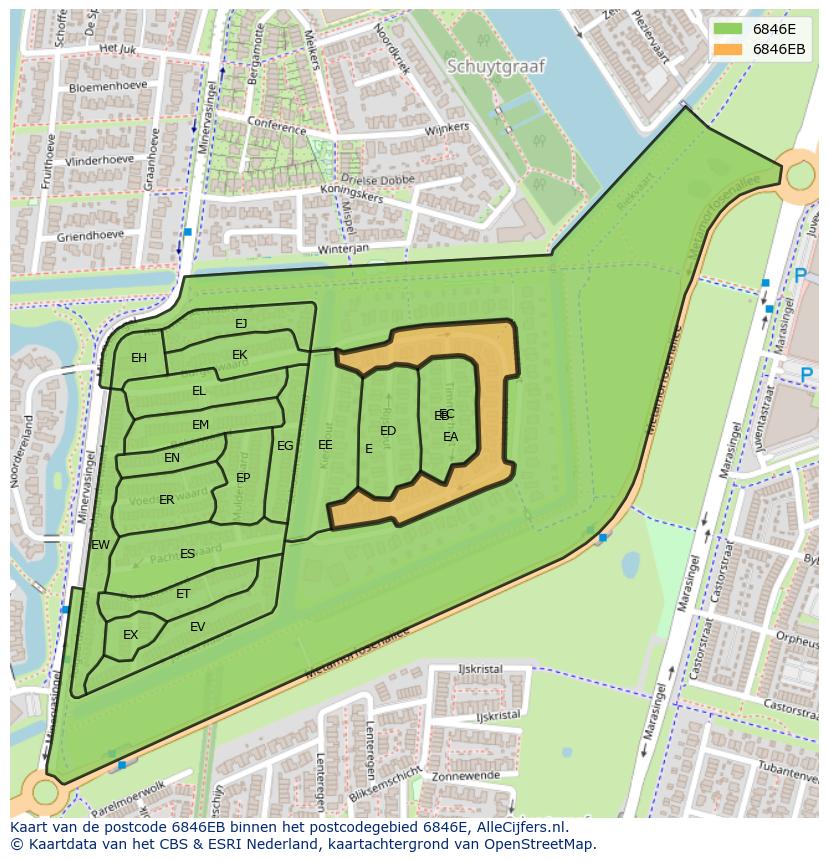 Afbeelding van het postcodegebied 6846 EB op de kaart.