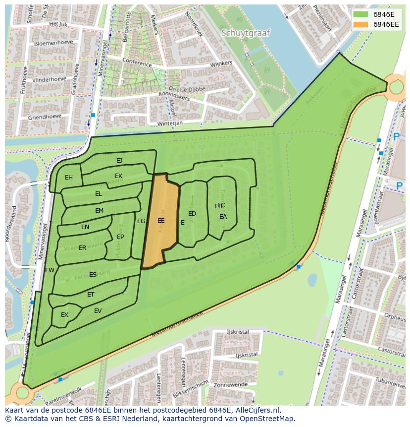 Afbeelding van het postcodegebied 6846 EE op de kaart.