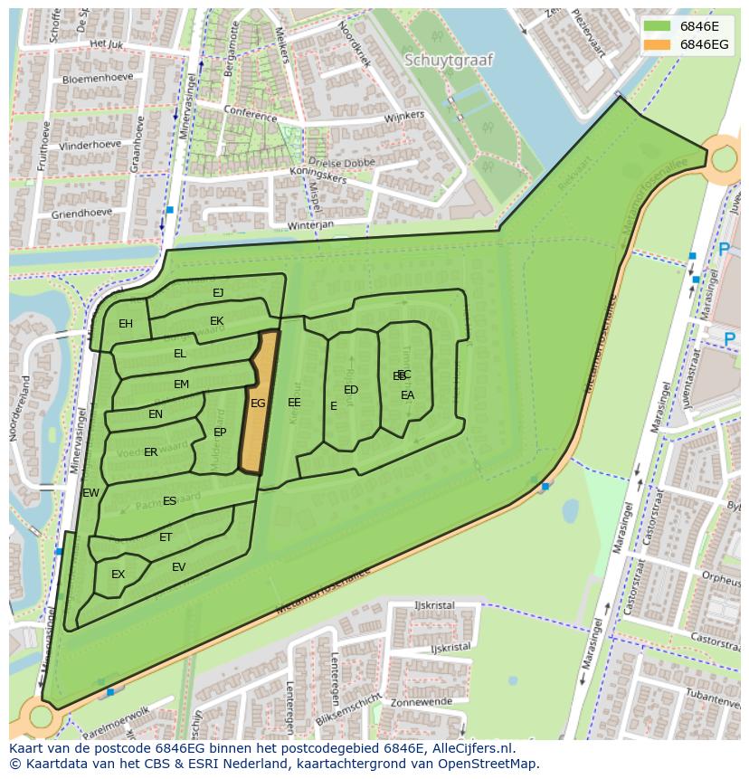 Afbeelding van het postcodegebied 6846 EG op de kaart.