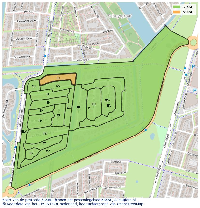 Afbeelding van het postcodegebied 6846 EJ op de kaart.