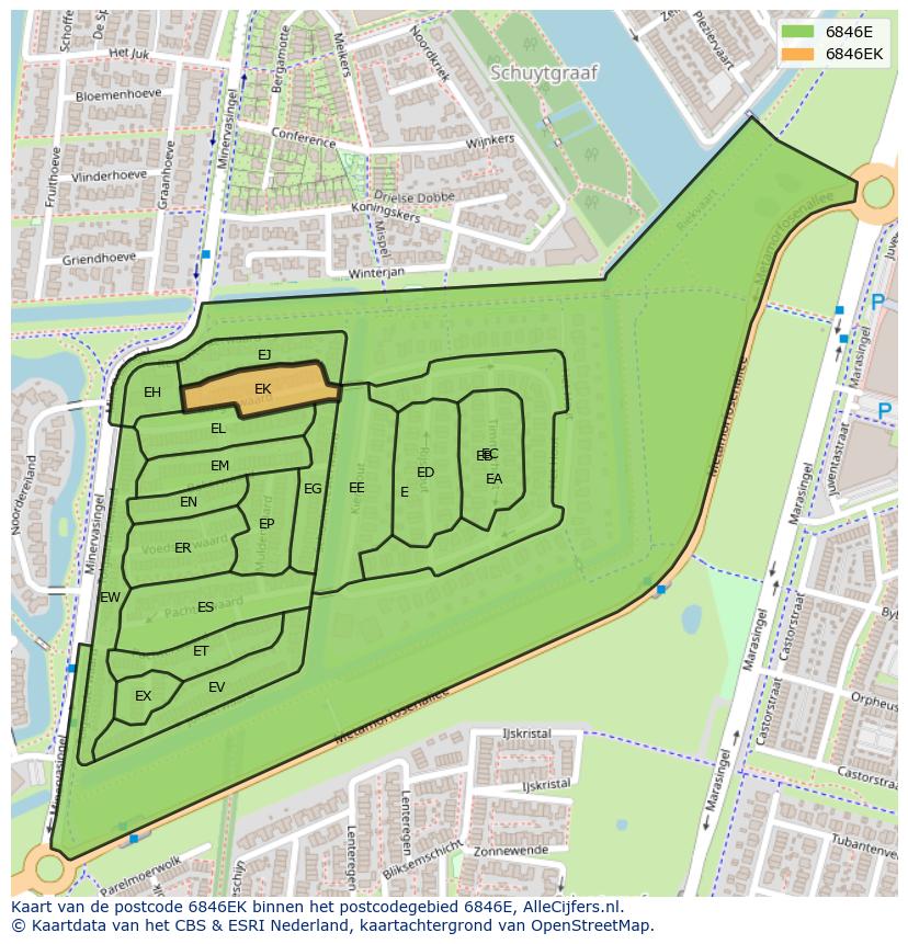 Afbeelding van het postcodegebied 6846 EK op de kaart.