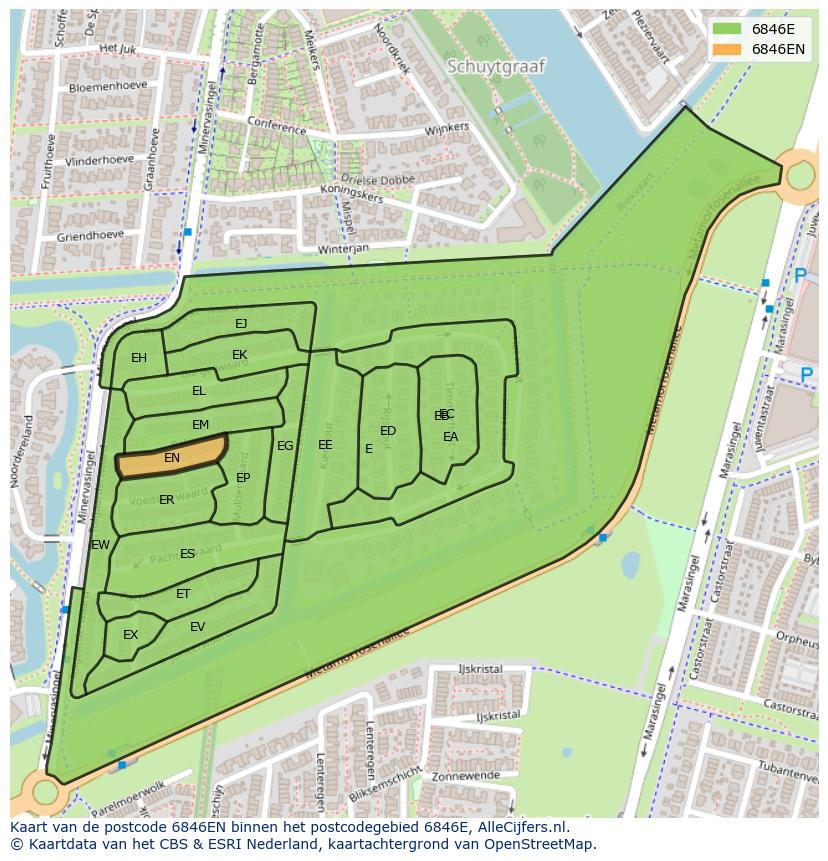 Afbeelding van het postcodegebied 6846 EN op de kaart.