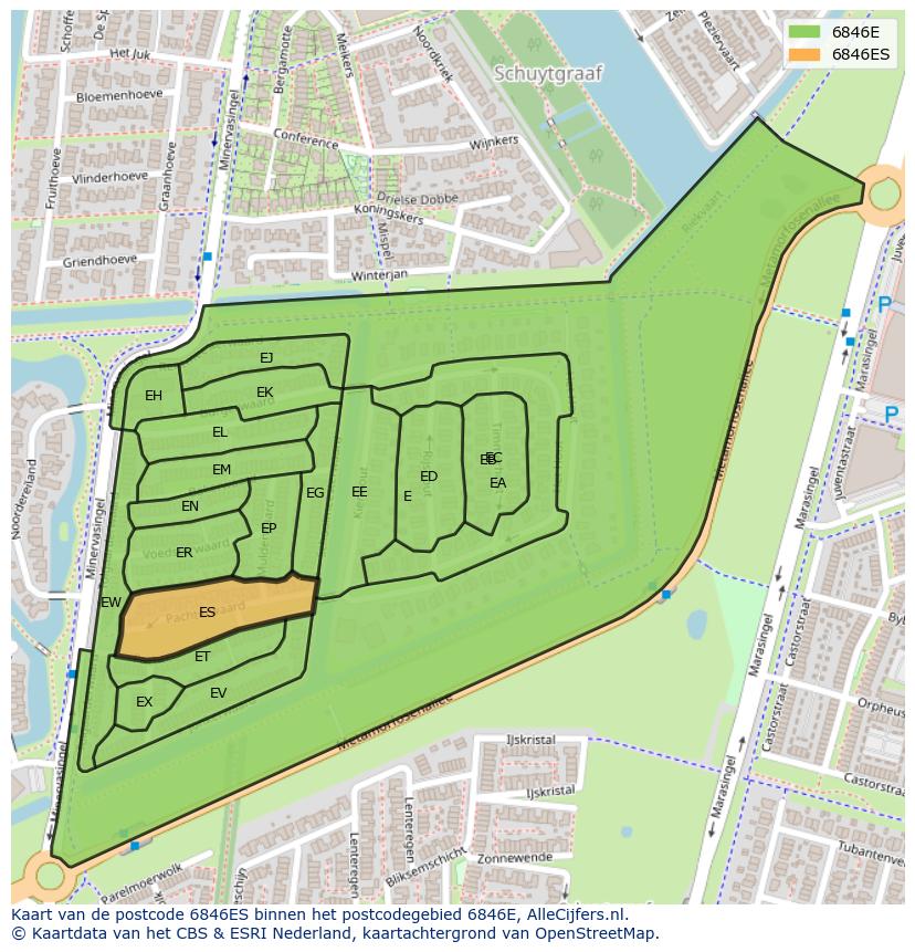 Afbeelding van het postcodegebied 6846 ES op de kaart.