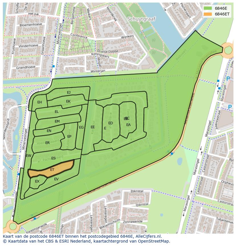 Afbeelding van het postcodegebied 6846 ET op de kaart.