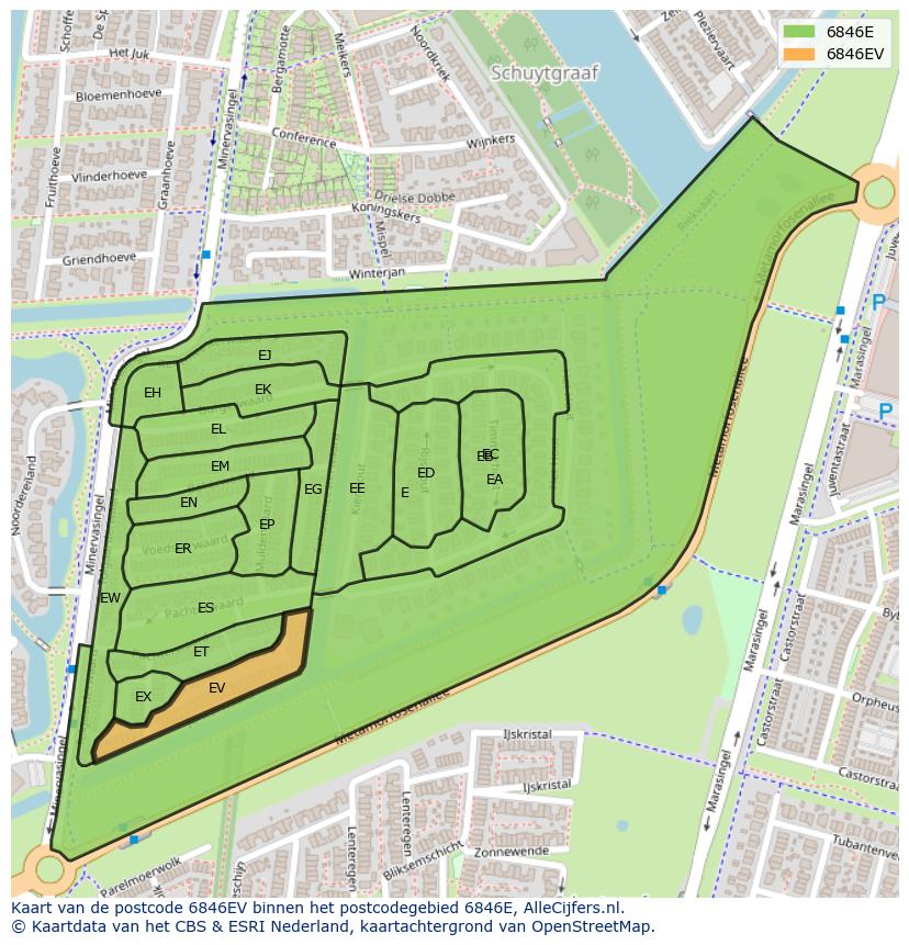 Afbeelding van het postcodegebied 6846 EV op de kaart.