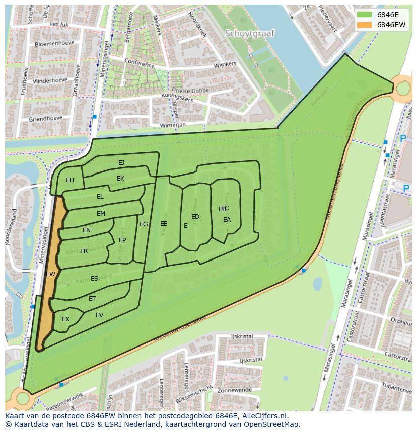 Afbeelding van het postcodegebied 6846 EW op de kaart.