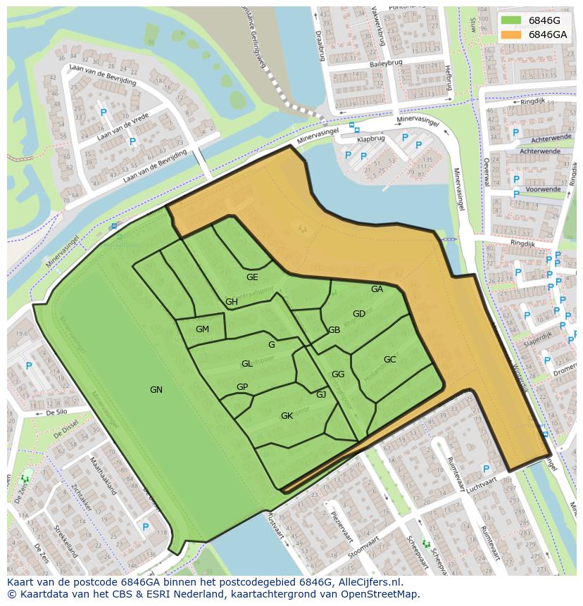 Afbeelding van het postcodegebied 6846 GA op de kaart.