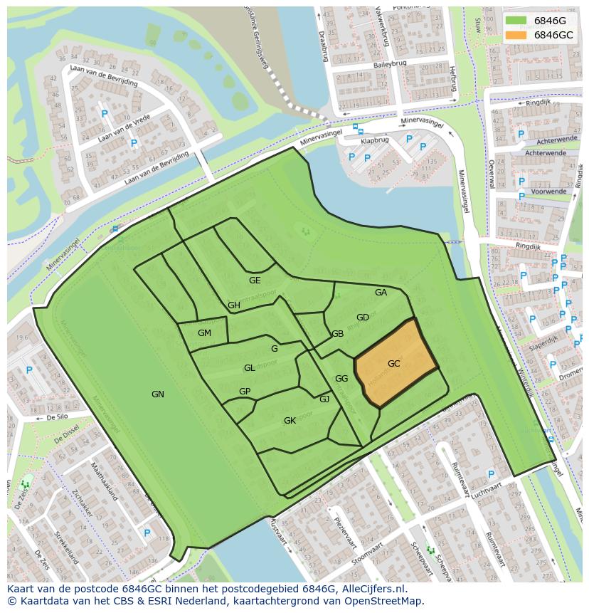 Afbeelding van het postcodegebied 6846 GC op de kaart.
