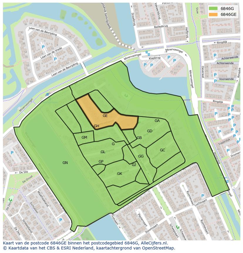 Afbeelding van het postcodegebied 6846 GE op de kaart.