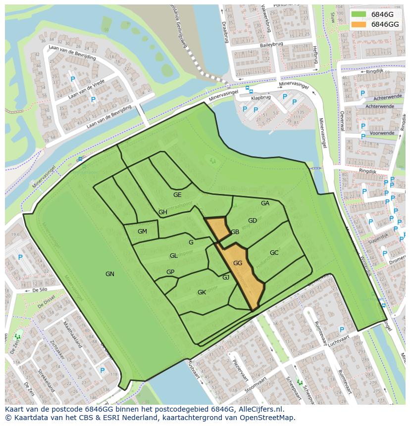 Afbeelding van het postcodegebied 6846 GG op de kaart.