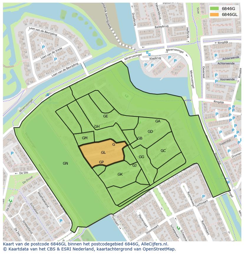 Afbeelding van het postcodegebied 6846 GL op de kaart.