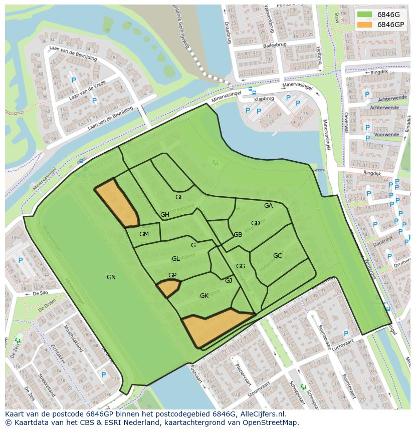 Afbeelding van het postcodegebied 6846 GP op de kaart.