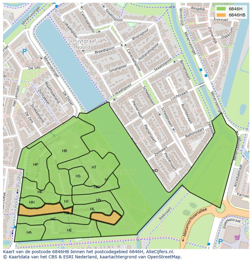 Afbeelding van het postcodegebied 6846 HB op de kaart.