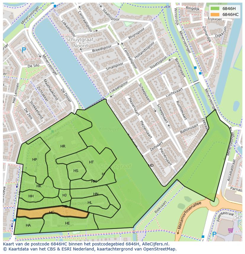 Afbeelding van het postcodegebied 6846 HC op de kaart.