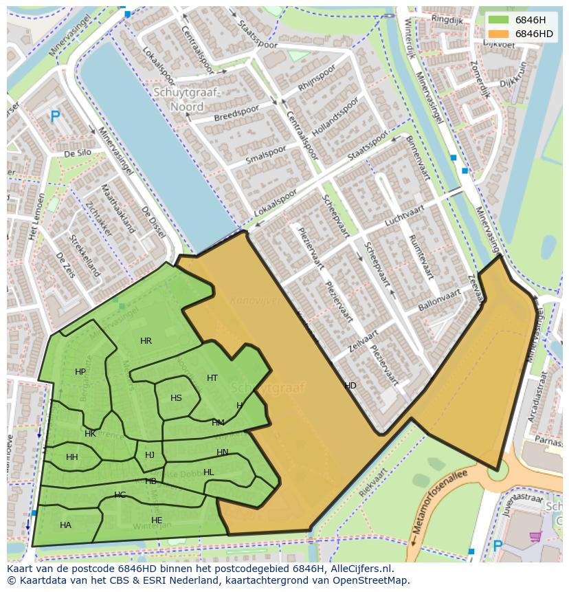 Afbeelding van het postcodegebied 6846 HD op de kaart.