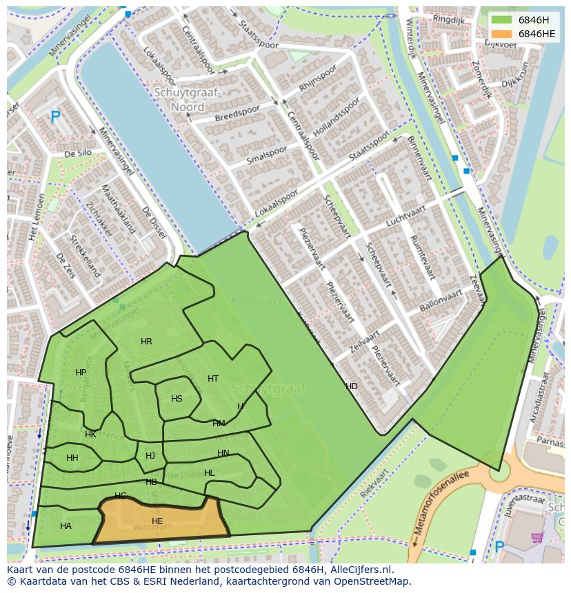Afbeelding van het postcodegebied 6846 HE op de kaart.