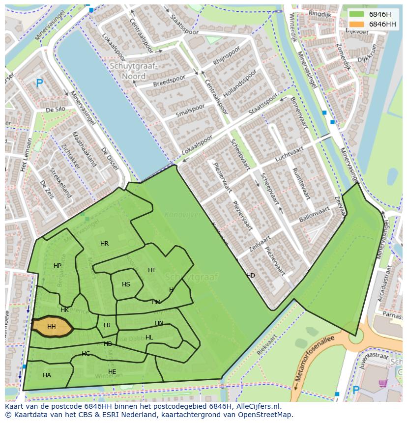 Afbeelding van het postcodegebied 6846 HH op de kaart.