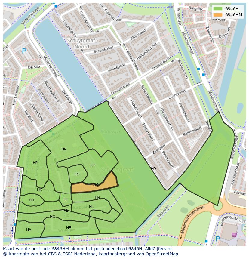Afbeelding van het postcodegebied 6846 HM op de kaart.