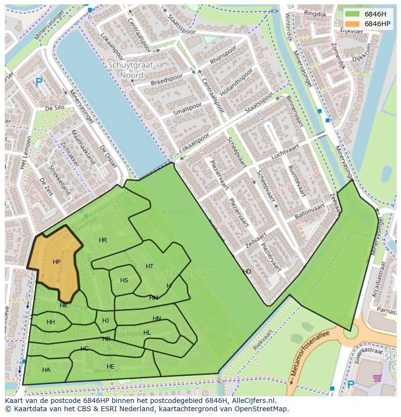 Afbeelding van het postcodegebied 6846 HP op de kaart.