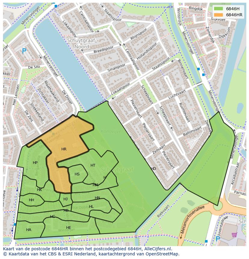 Afbeelding van het postcodegebied 6846 HR op de kaart.