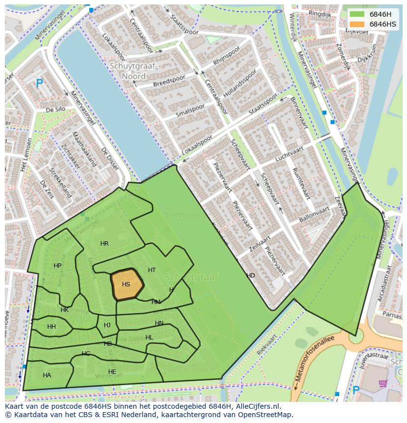 Afbeelding van het postcodegebied 6846 HS op de kaart.