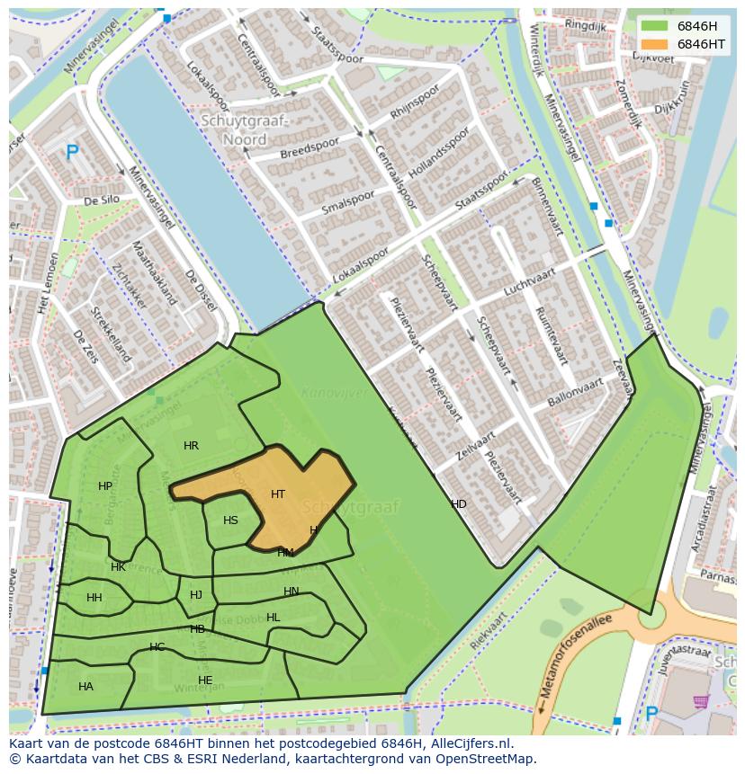 Afbeelding van het postcodegebied 6846 HT op de kaart.