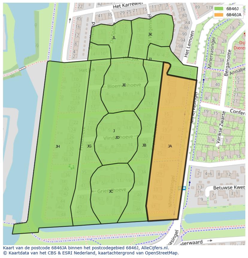 Afbeelding van het postcodegebied 6846 JA op de kaart.